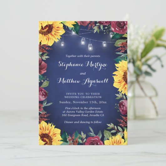 サンフラワーブルゴーニュフローラネイビージャールライツ結婚ズ 招待状 (スタンド正面)