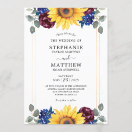 サンフラワーブルゴーニュ海軍フローラ結婚金ゴールド 招待状