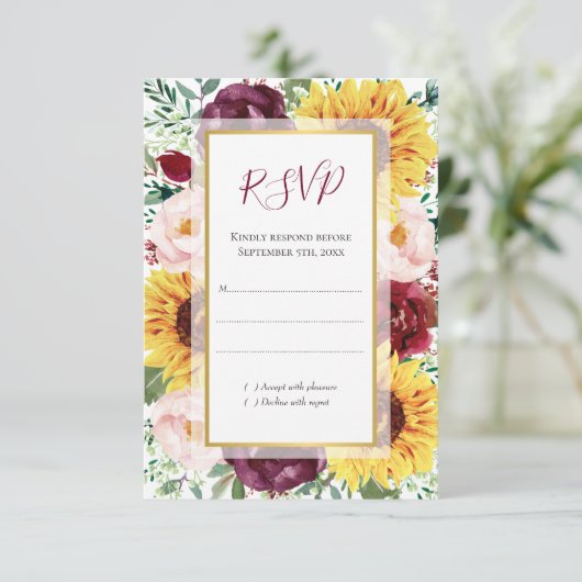 サンフラワーブルゴーニュ秋金ゴールド結婚フローラ 出欠カード (スタンド正面)