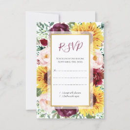 サンフラワーブルゴーニュ秋金ゴールド結婚フローラ 出欠カード