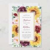 サンフラワーブルゴーニュ秋金ゴールド結婚フローラ 招待状 (正面)