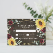 サンフラワーブルゴーニュ素朴バラ幾何結婚の 出欠カード (スタンド正面)