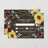 サンフラワーブルゴーニュ素朴バラ幾何結婚の 出欠カード (正面/裏面)