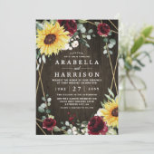 サンフラワーブルゴーニュ素朴バラ幾何結婚の 招待状 (スタンド正面)