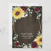 サンフラワーブルゴーニュ素朴バラ幾何結婚の 招待状 (裏面)