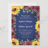 サンフラワーブルゴーニュ縁どバラネイビー結婚ズ 招待状 (正面)