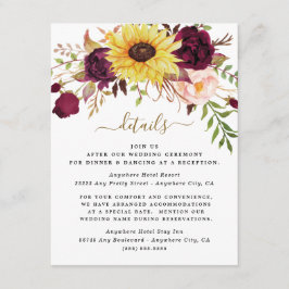 サンフラワーブルゴーニュ金ゴールド赤面牡丹バラ結婚ズ エンクロージャーカード