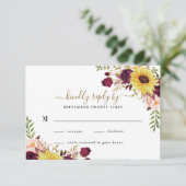 サンフラワーブルゴーニュ金ゴールド赤面牡丹バラ結婚ズ 出欠カード (スタンド正面)