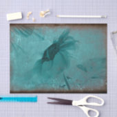 サンフラワーブルーティール（緑がかった色）ヴィンテージアンティークデクページ 薄葉紙 (クラフト)