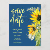 サンフラワーブルー日付を保存招待状 ポストカード (正面)
