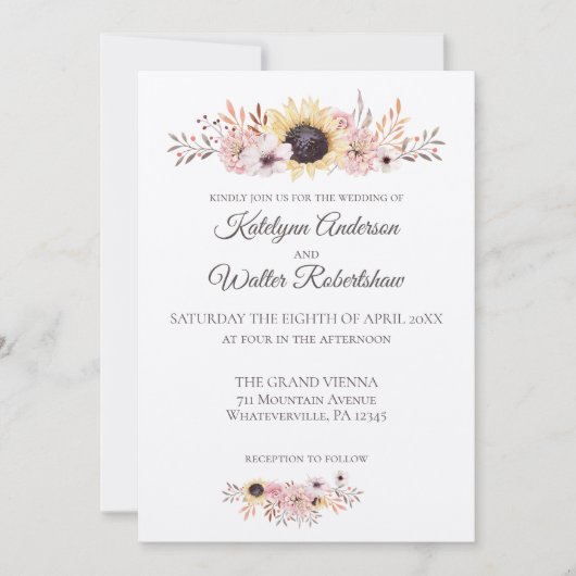 サンフラワーブーケカントリー結婚スタイル 招待状 (正面)