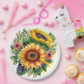 サンフラワーブーケフランスのカントリーホームデコール ペーパープレート (パーティー)