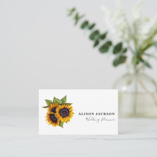 サンフラワーブーケモダンエレガントな結婚式プランナー 名刺 (スタンド正面)