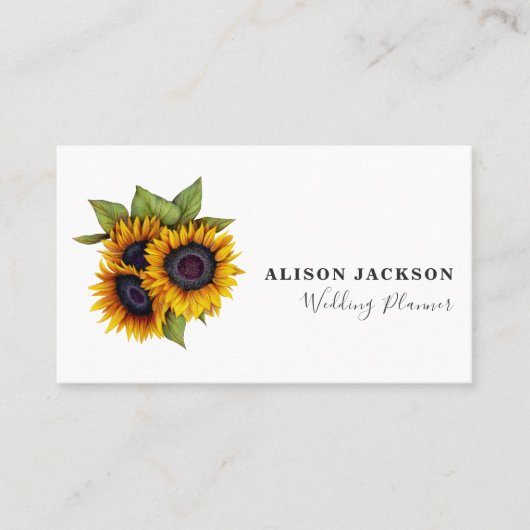 サンフラワーブーケモダンエレガントな結婚式プランナー 名刺 (正面)