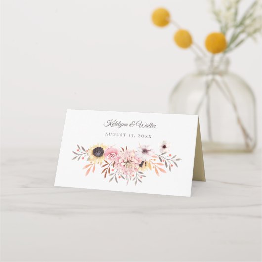 サンフラワーブーケ結婚のプレイスカード プレイスカード (裏面)