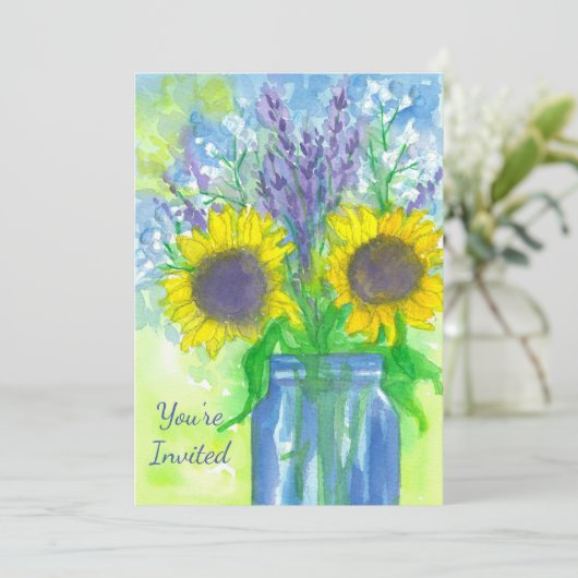 サンフラワーブーケ誕生日パーティーの招待状 招待状 (スタンド正面)