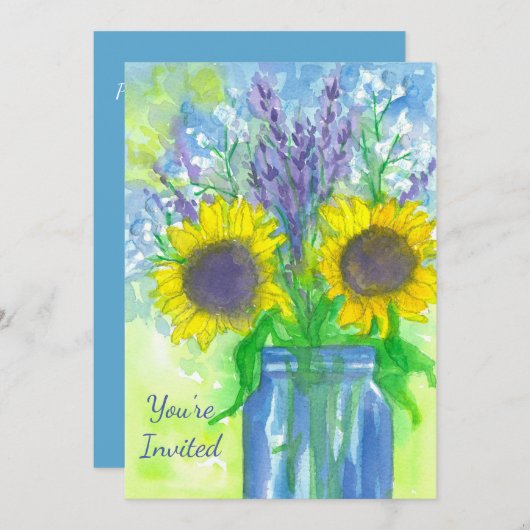 サンフラワーブーケ誕生日パーティーの招待状 招待状 (正面/裏面)