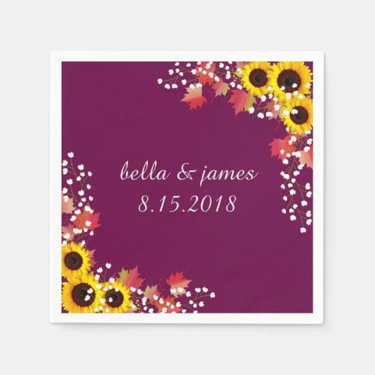 サンフラワープラム秋カスタム紙ナプキンス スタンダードカクテルナプキン (正面)