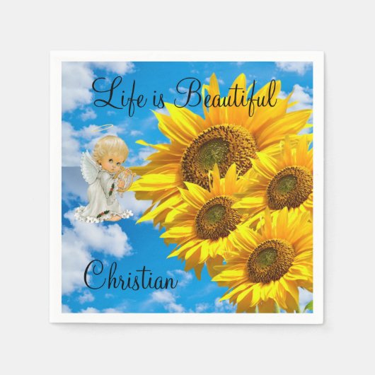 サンフラワーベビーエンジェルフローラ紙ナプキンス スタンダードカクテルナプキン (正面)