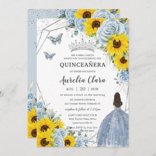 サンフラワーベビーブルーフローラプリンセスキンセアニラ 招待状 (正面/裏面)