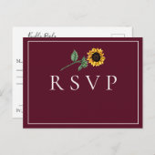 サンフラワーボルドーウェディングRSVPソングリクエスト ポストカード (正面/裏面)