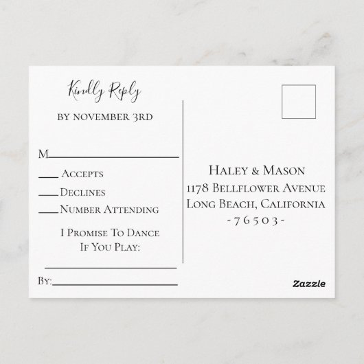 サンフラワーボルドーウェディングRSVPソングリクエスト ポストカード (裏面)