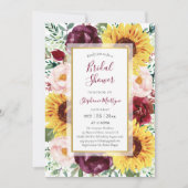 サンフラワーマルサラ秋ブルゴーニュ金ゴールドブライダルシャワー 招待状 (正面)