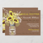 サンフラワーメイソンジャーバーラップ素朴ブライダルシャワー 招待状 (正面/裏面)