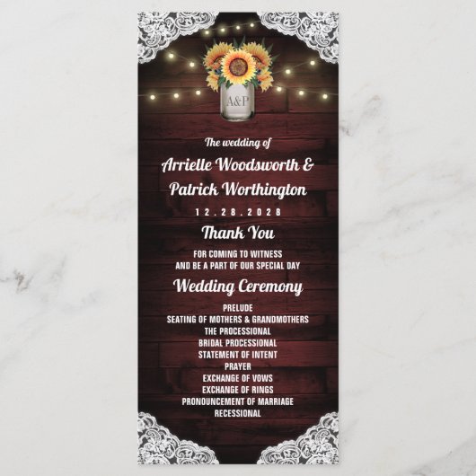 サンフラワーメイソンジャールウッドレース結婚式 プログラム (正面)