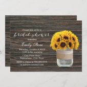 サンフラワーメイソンジャールエレガントウッドブライダルシャワー 招待状 (正面/裏面)