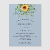 サンフラワーユーカリほこりっぽいブルー結婚ラグジュアリー マグネット招待状 (正面)