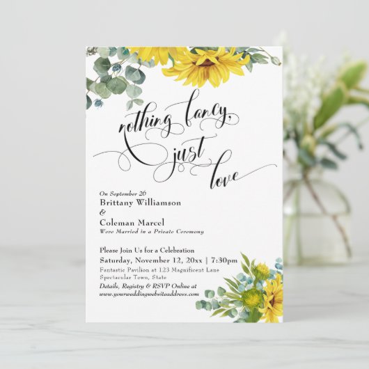 サンフラワーユーカリエレガントタイポグラフィ披露宴 招待状 (スタンド正面)