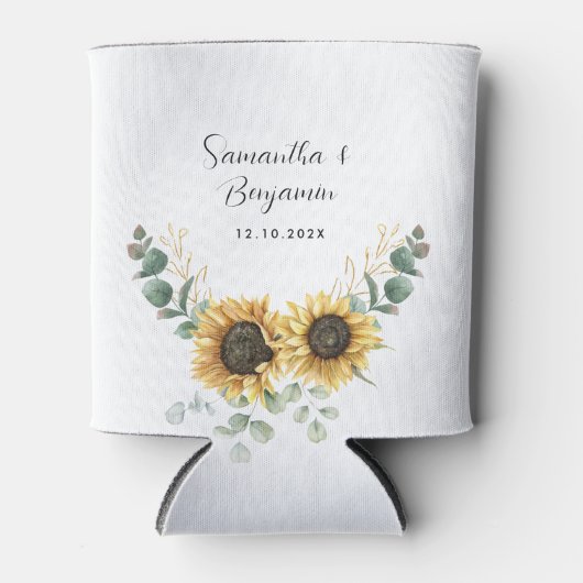 サンフラワーユーカリフローラスクリプト結婚式の引き出物 缶クーラー (正面)