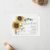 サンフラワーユーカリフローラ結婚式の日付を保存 ノートカード (正面/裏面インサイチュ)
