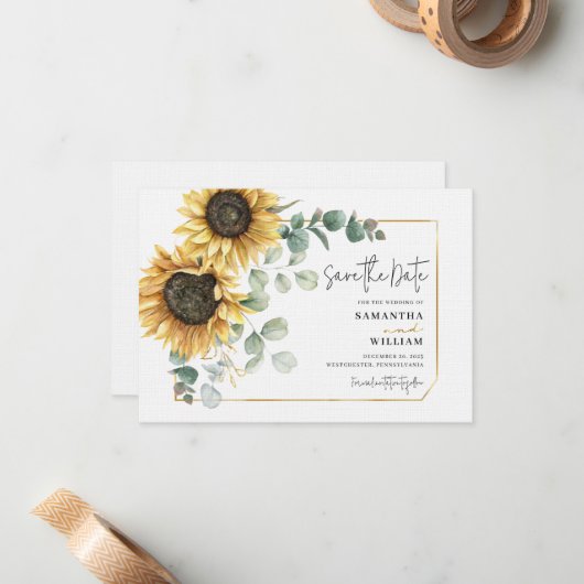 サンフラワーユーカリフローラ結婚式の日付を保存 ノートカード (正面/裏面インサイチュ)