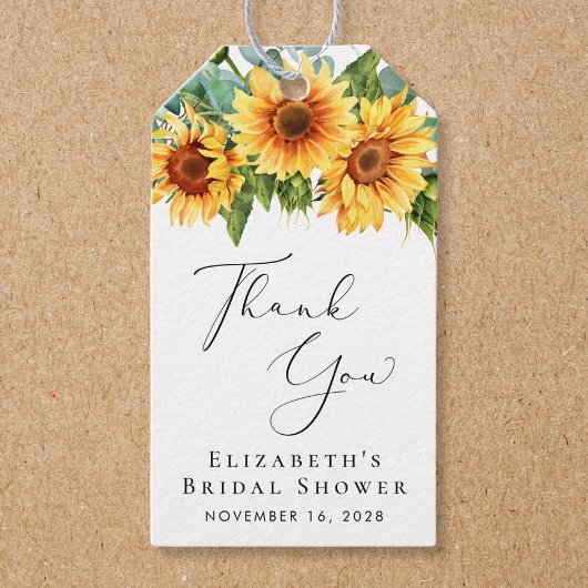 サンフラワーユーカリブライダルシャワーサンキューユー ギフトタグ