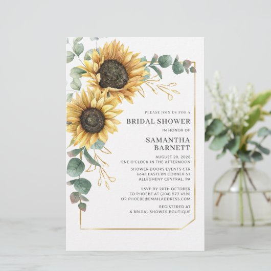 サンフラワーユーカリブライダルシャワーフローラI招待状 便箋 (スタンド正面)