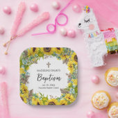 サンフラワーユーカリプスパームボホスクエアバプテスマ ペーパープレート (パーティー)