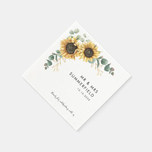 サンフラワーユーカリプトゥスウェディングレセプション紙 スタンダードカクテルナプキン (角)