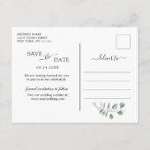 サンフラワーユーカリプトゥスウェディング日付を保存 案内ポストカード (裏面)