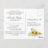 サンフラワーユーカリプトゥスウォーターカラーウェディングRSVP ポストカード (裏面)