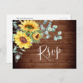 サンフラワーユーカリプトゥスウォーターカラーウェディングRSVP ポストカード (正面/裏面)