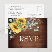 サンフラワーユーカリプトゥスウォーターカラーウェディングRSVP ポストカード (正面/裏面)