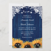 サンフラワーユーカリプトゥスウッドレースネイビーブルー結婚ズ 招待状 (正面)
