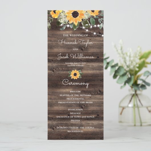 サンフラワーユーカリプトゥスウッド結婚式 プログラム (スタンド正面)
