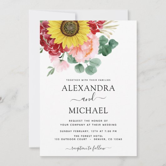 サンフラワーユーカリプトゥスカントリー水結婚色の 招待状 (正面)
