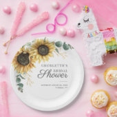 サンフラワーユーカリプトゥスグリーンリーフローラブライダルシャワー ペーパープレート (パーティー)