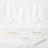 サンフラワーユーカリプトゥスグリーンリーブライダルシャワー ワイングラスタグ (セット)