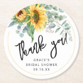 サンフラワーユーカリプトゥスサンキュアユーブライダルシャワー ラウンドペーパーコースター (正面)