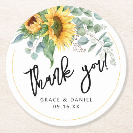 サンフラワーユーカリプトゥスサンキュアユー結婚式の引き出物 ラウンドペーパーコースター